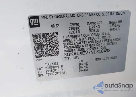 2022 GMC Terrain Awd Denali z USA, uszkodzony, nr VIN 3GKALXEV7NL310492